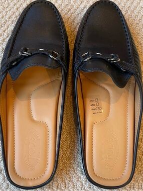 Tod's Black Leather Bit Mules with Tan Insole